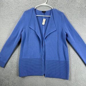 Talbots Cardigan Knit Sweater Women Medium Blue Open Face Long Sleeve Ladies NEW